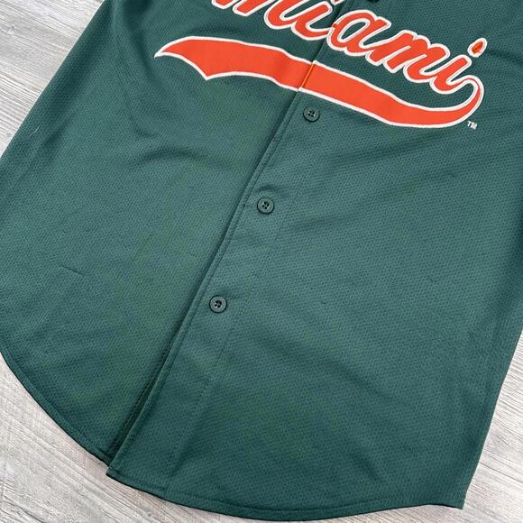 VTG Miami Hurricanes Baseball Jersey Mens Medium Olive Green 90's Y2K Starter - Picture 2 of 7